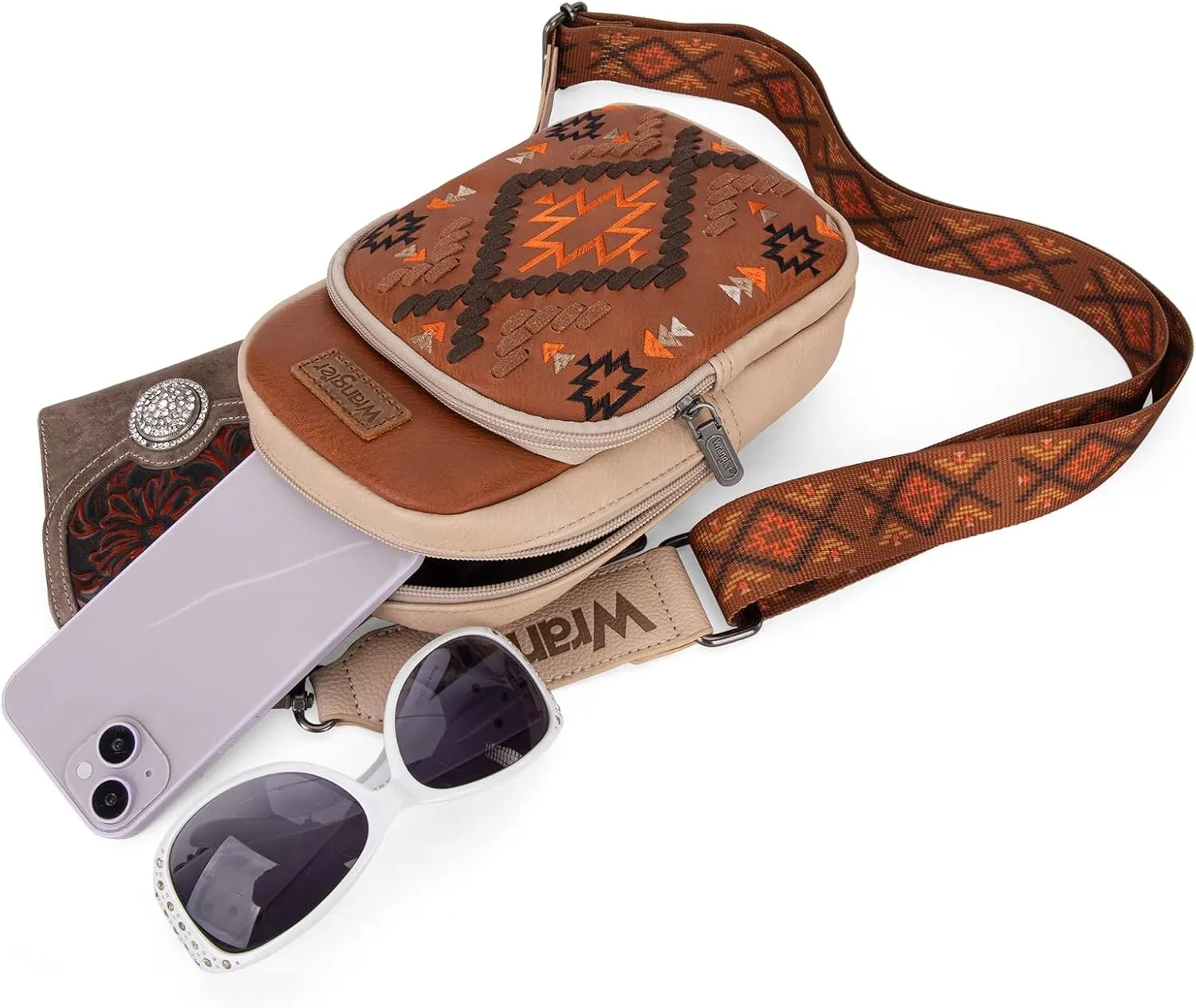 Wrangler Aztec Crossbody Sling Bag for Women - Fanny Pack & Chest Bag Purse