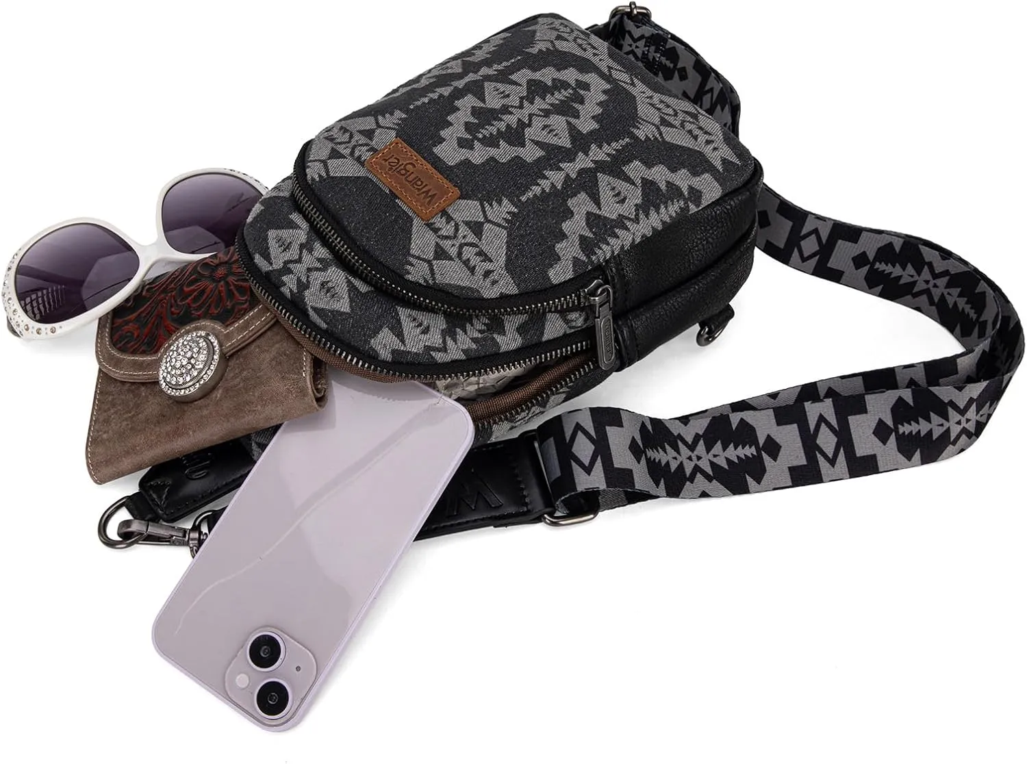 Wrangler Aztec Crossbody Sling Bag for Women - Fanny Pack & Chest Bag Purse