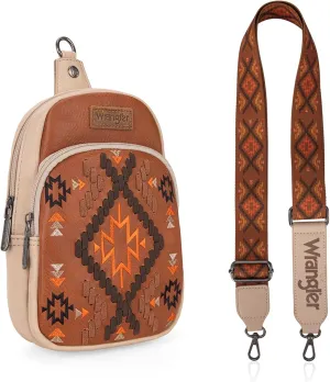 Wrangler Aztec Crossbody Sling Bag for Women - Fanny Pack & Chest Bag Purse