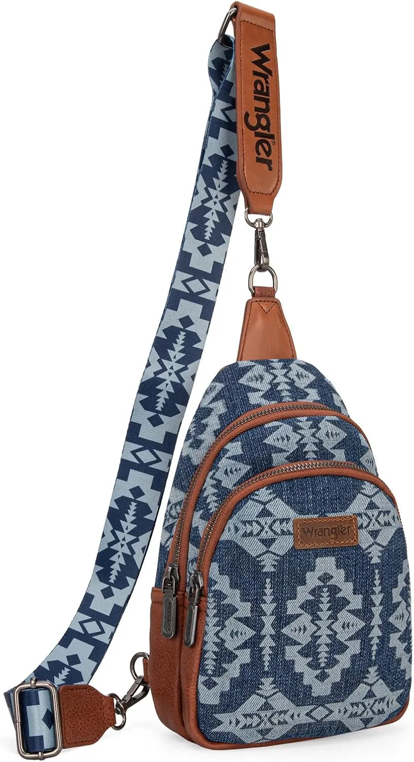 Wrangler Aztec Crossbody Sling Bag for Women - Fanny Pack & Chest Bag Purse