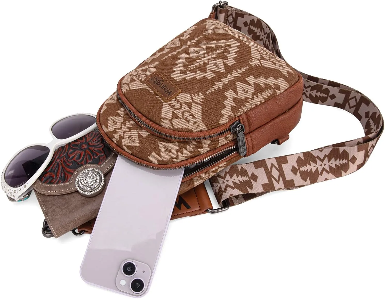 Wrangler Aztec Crossbody Sling Bag for Women - Fanny Pack & Chest Bag Purse