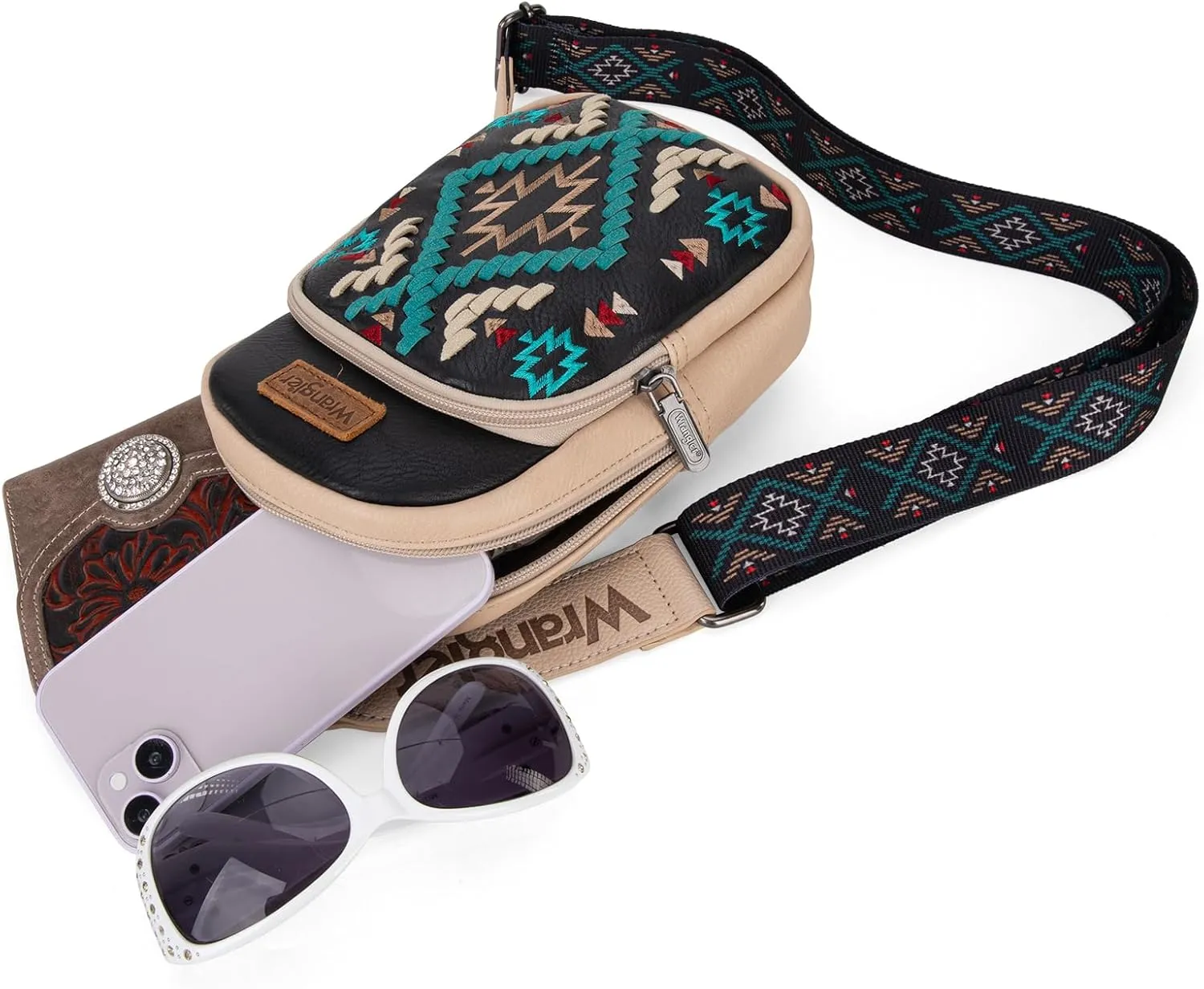 Wrangler Aztec Crossbody Sling Bag for Women - Fanny Pack & Chest Bag Purse