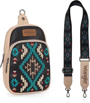 Wrangler Aztec Crossbody Sling Bag for Women - Fanny Pack & Chest Bag Purse