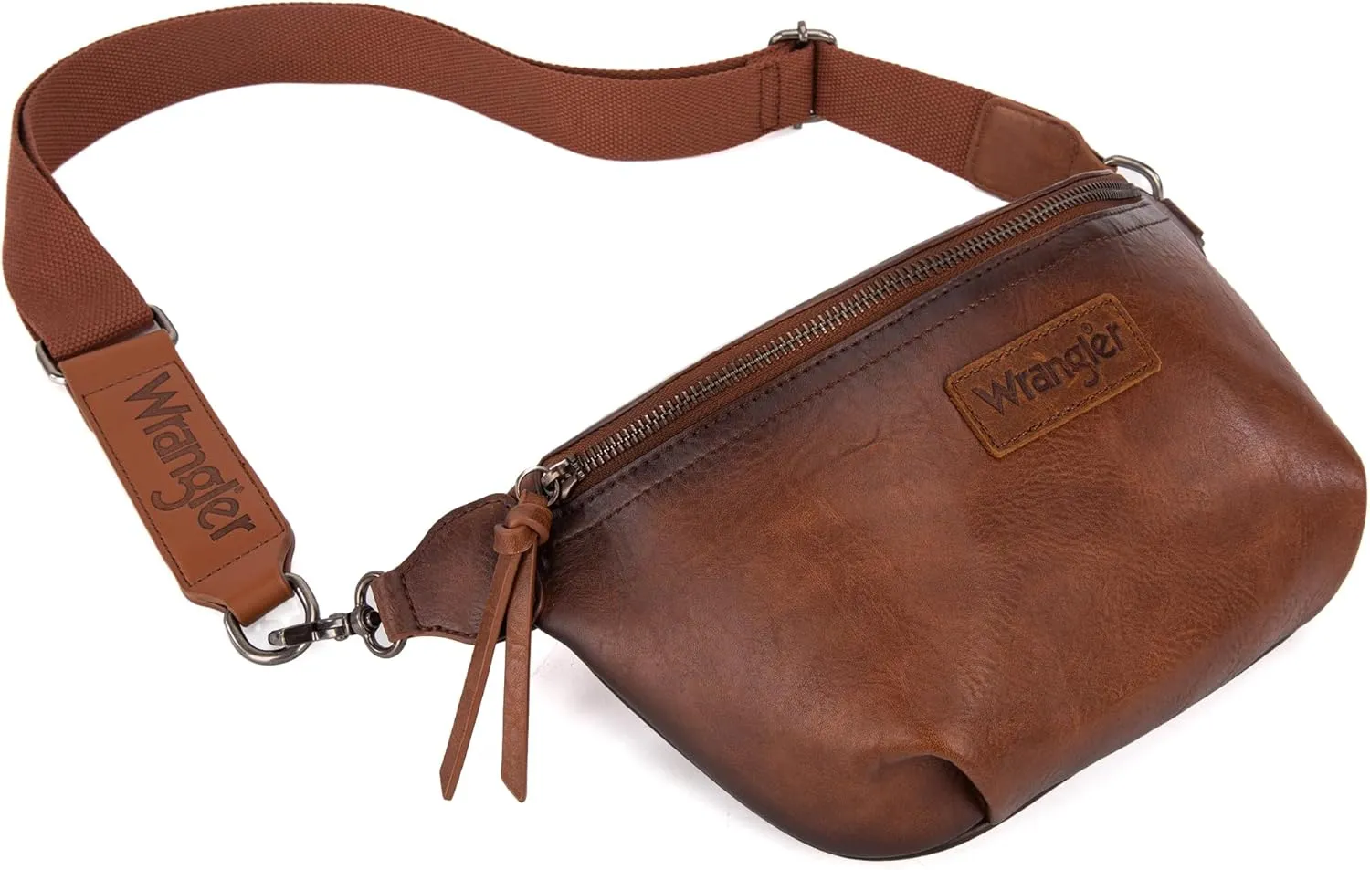 Wrangler Large Fanny Packs for Women Waist Bag Travel Belt Bags Crossbody Sling Purse Distressed Brown