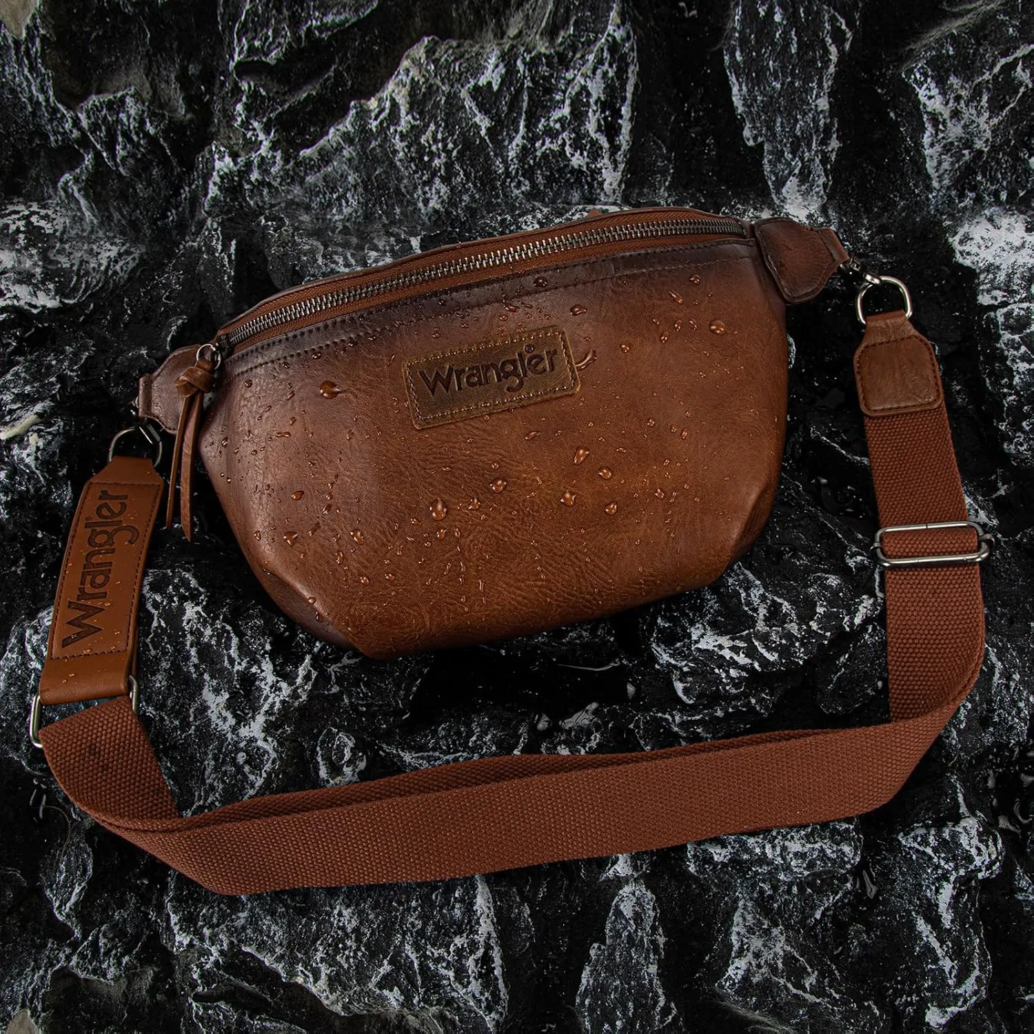 Wrangler Large Fanny Packs for Women Waist Bag Travel Belt Bags Crossbody Sling Purse Distressed Brown