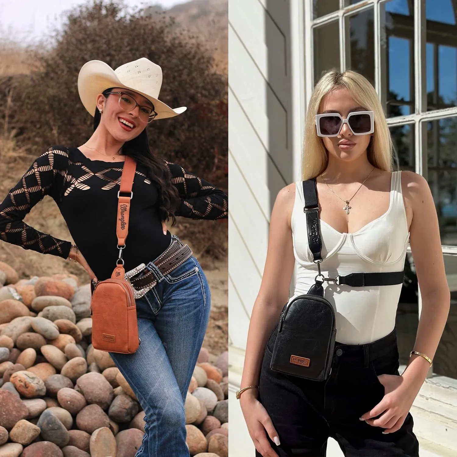 Wrangler Small Crossbody Sling Bags for Women Fanny Packs Chest Bag for Travel - Mother Day Gift