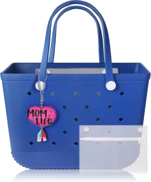 X-Large Beach Rubber Tote Bag with Charms, Women Waterproof Original Handbag for Outdoor Modern Travel Sports
