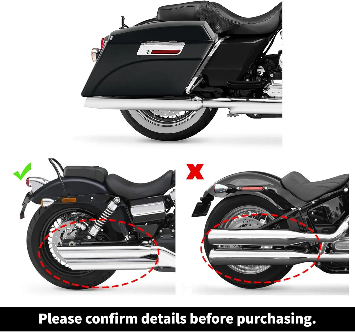 XFMT Motorcycle Saddlebags Vivid Black Hard Saddle Bags Trunk W/Black Latches For Harley Touring Road King Street Glide Road Glide Electra Glide Ultra Classic 1994-2013