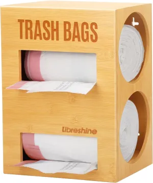 XL Bamboo 2-in-1 Trash & Garbage Bag Holder Dispenser - Dual Slot for Costco Kirkland 200ct Jumbo Rolls, Wall/Under-Sink/Cabinet Mount, Sortable Organizer Kitchen Pantry Garage Laundry