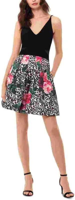Xscape Womens Printed Midi Cocktail and Party Dress
