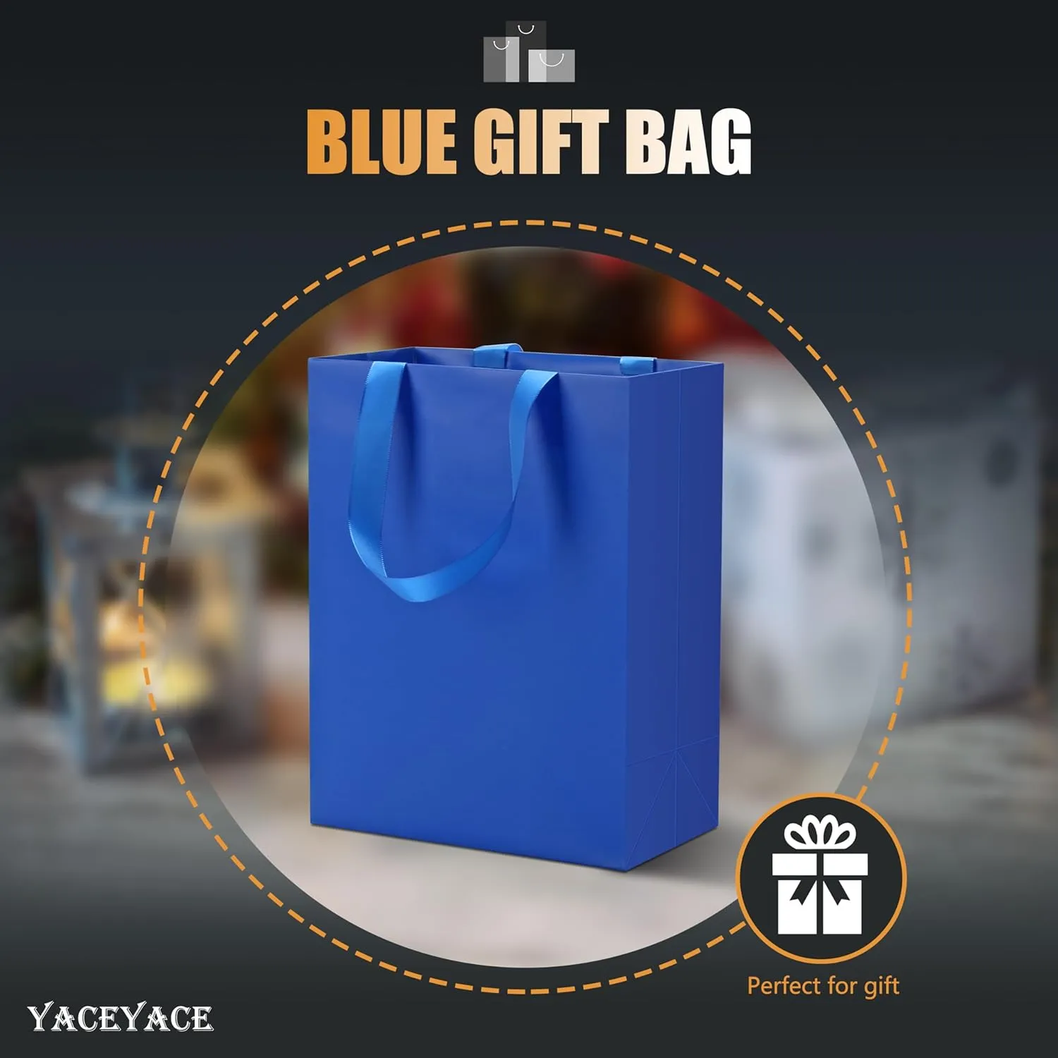 YACEYACE Blue Paper Gift Bags with Handles 20Pcs 8"x4.25"x10.5" Blue Gift Bags Bulk Thick Paper Elegant Gift Wrap Bags for Boutique, Wedding, Party, Birthday