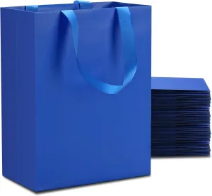 YACEYACE Blue Paper Gift Bags with Handles 20Pcs 8"x4.25"x10.5" Blue Gift Bags Bulk Thick Paper Elegant Gift Wrap Bags for Boutique, Wedding, Party, Birthday