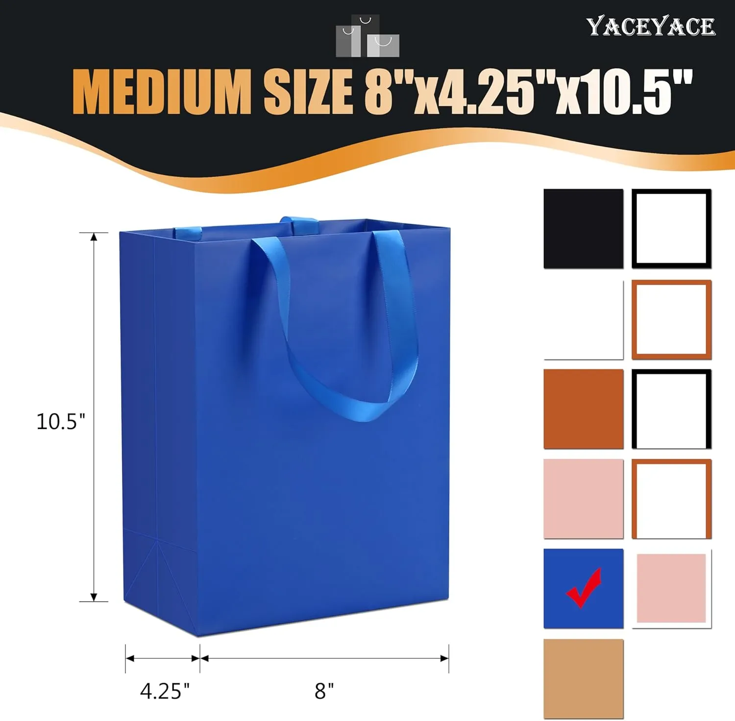 YACEYACE Blue Paper Gift Bags with Handles 20Pcs 8"x4.25"x10.5" Blue Gift Bags Bulk Thick Paper Elegant Gift Wrap Bags for Boutique, Wedding, Party, Birthday