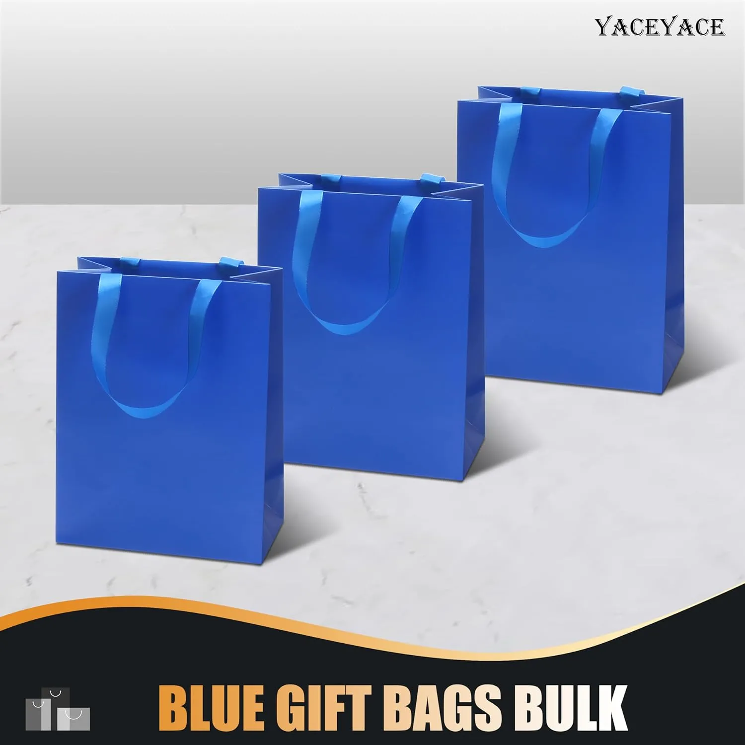YACEYACE Blue Paper Gift Bags with Handles 20Pcs 8"x4.25"x10.5" Blue Gift Bags Bulk Thick Paper Elegant Gift Wrap Bags for Boutique, Wedding, Party, Birthday