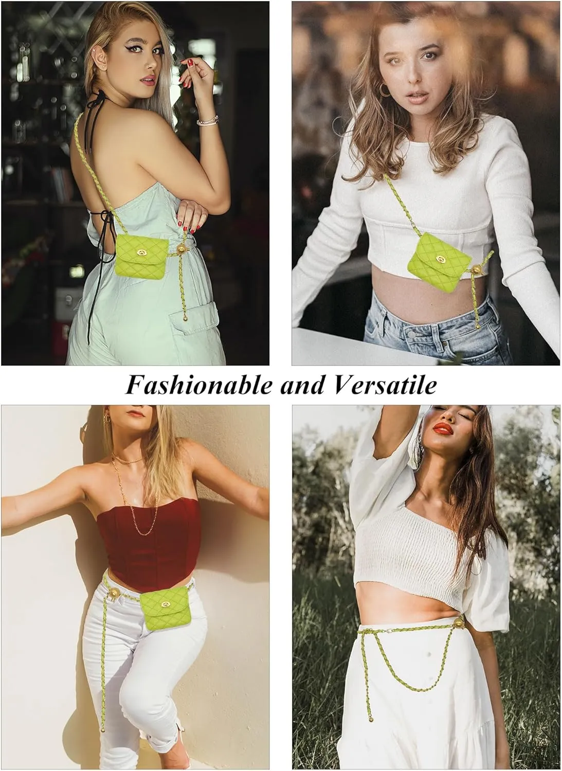 YAMEIZE PU Leather Chain Belt Bag for Women - Crossbody Waist Bag Fanny Pack Detachable Belt Chain Women Evening Mini Handbag