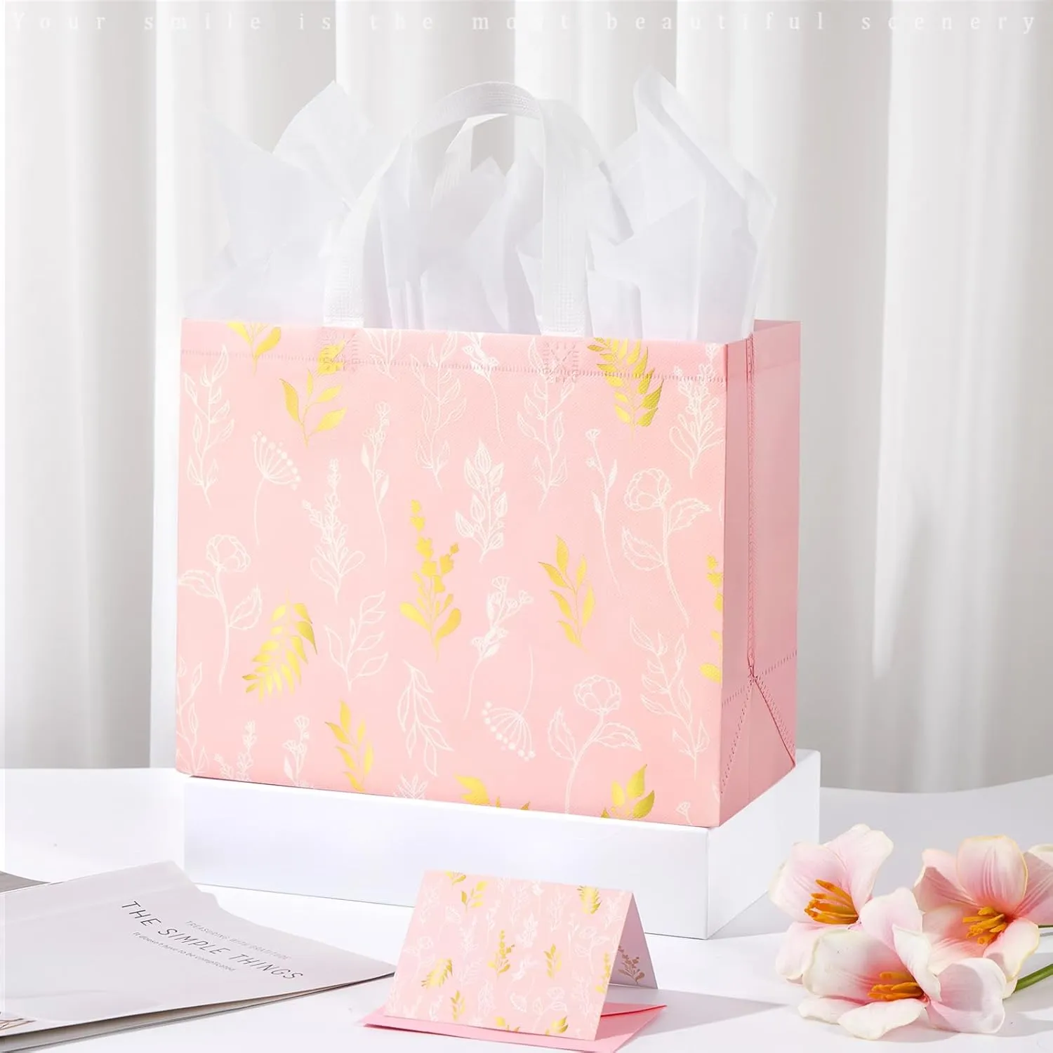 YANGTE 6 Pack 13" Large Beautiful Gift Bags Set with Greeting Card and Tissue Paper, Reusable Non-Woven Gift Wrap Bags with Handle for Presents of Any Birthday, Weddings, Mothers Day & Special Moments