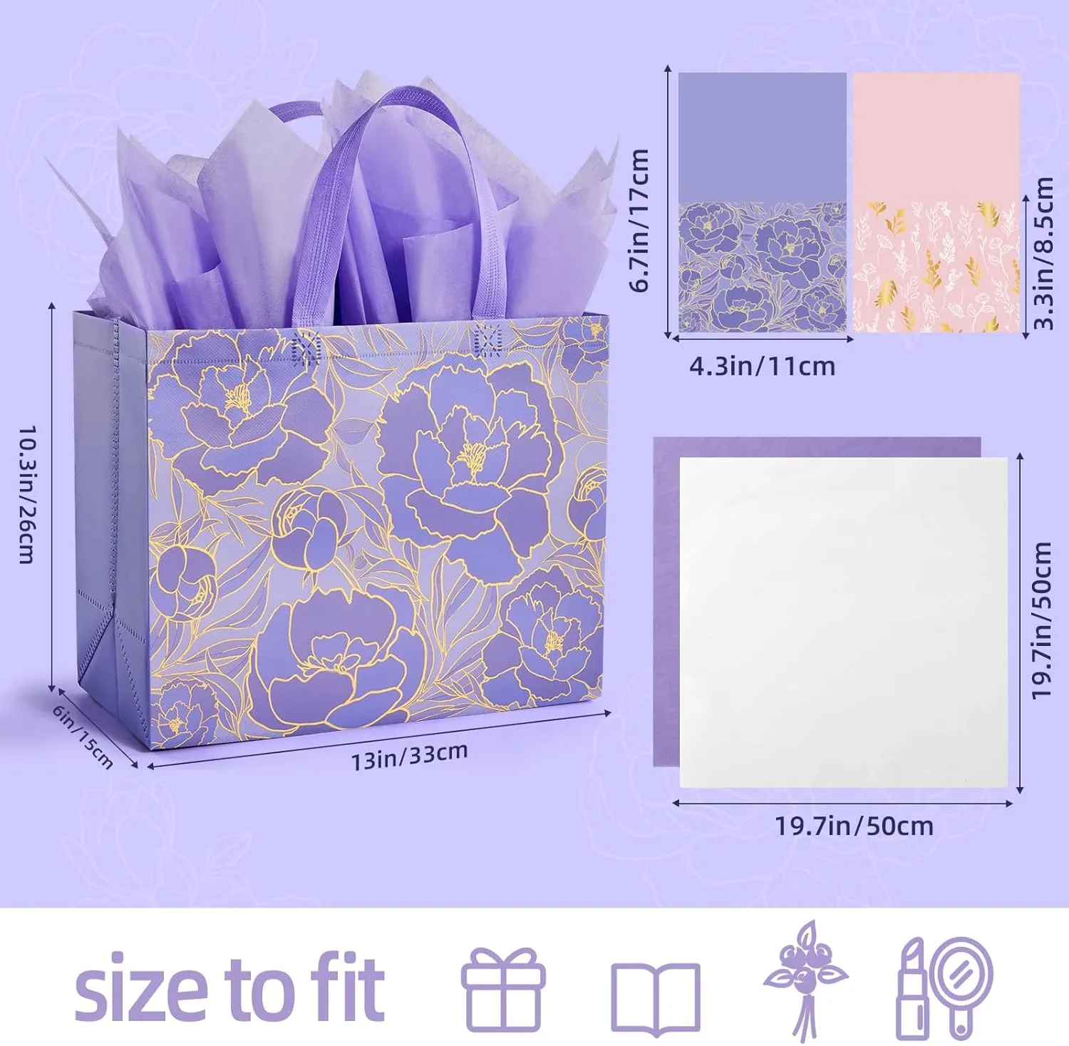 YANGTE 6 Pack 13" Large Beautiful Gift Bags Set with Greeting Card and Tissue Paper, Reusable Non-Woven Gift Wrap Bags with Handle for Presents of Any Birthday, Weddings, Mothers Day & Special Moments
