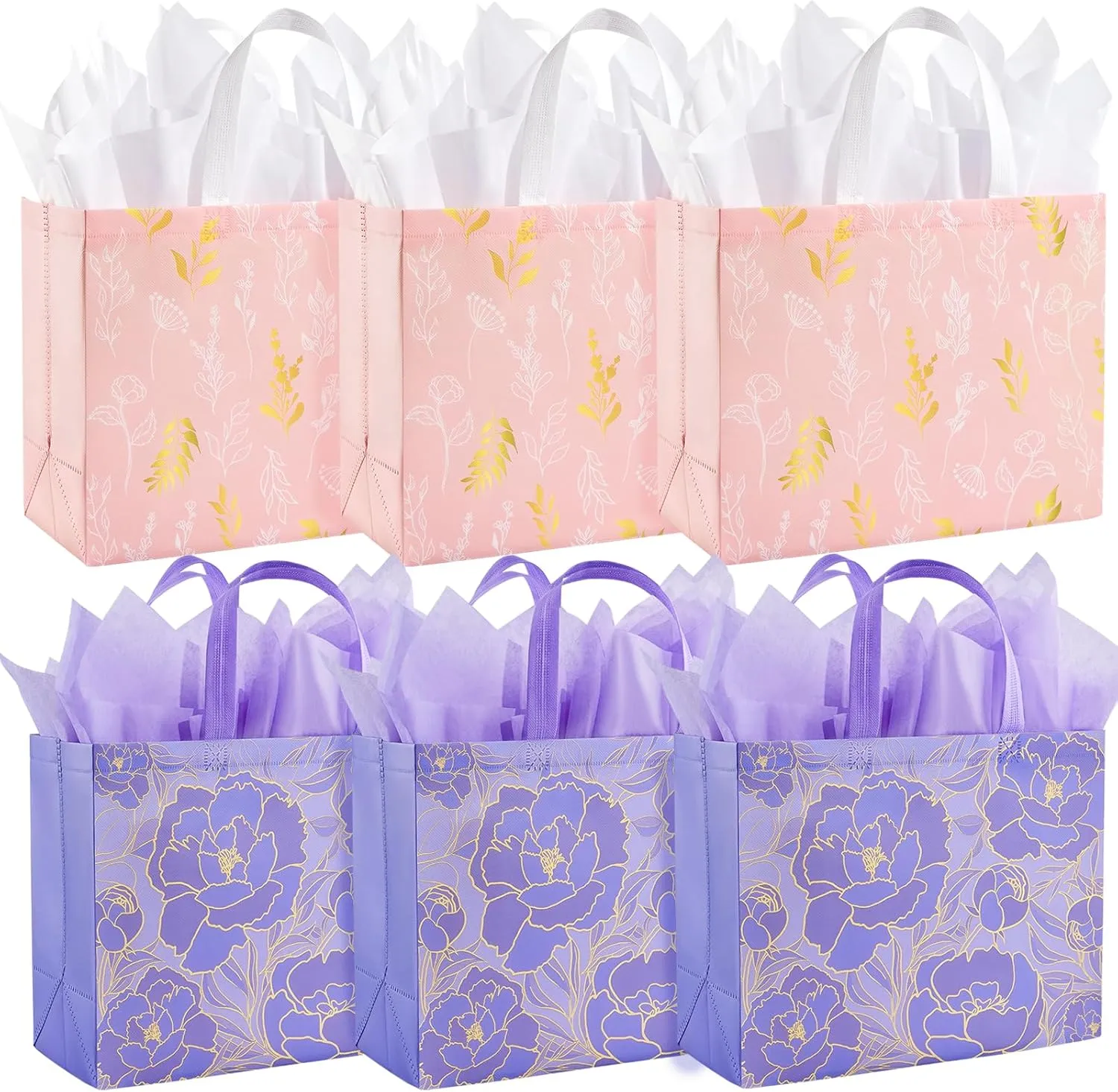 YANGTE 6 Pack 13" Large Beautiful Gift Bags Set with Greeting Card and Tissue Paper, Reusable Non-Woven Gift Wrap Bags with Handle for Presents of Any Birthday, Weddings, Mothers Day & Special Moments