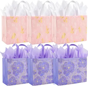 YANGTE 6 Pack 13" Large Beautiful Gift Bags Set with Greeting Card and Tissue Paper, Reusable Non-Woven Gift Wrap Bags with Handle for Presents of Any Birthday, Weddings, Mothers Day & Special Moments