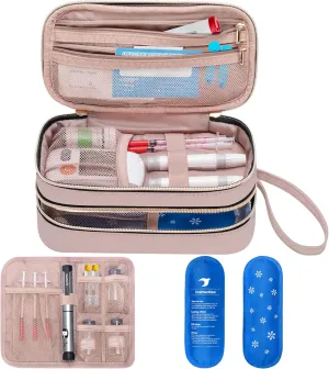 Yarwo Insulin Cooler Travel Case with 2 Ice Packs, Double-Layer Diabetic Insulated Organizer, Portable Medication Bag for Insulin Pens, Glucometer and Diabetes Care Kits, Dusty Rose (Patented Design)