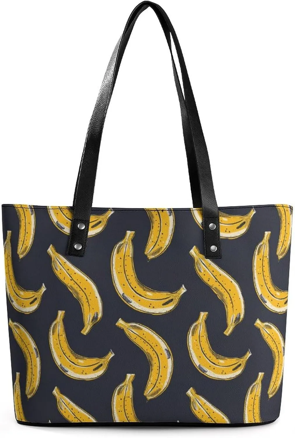 Yellow Banana Cartoon Women's Tote Shoulder Bag Handbag Top Handle Leather 29 * 34 * 14cm