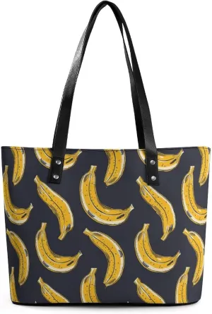 Yellow Banana Cartoon Women's Tote Shoulder Bag Handbag Top Handle Leather 29 * 34 * 14cm