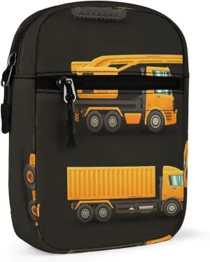 Yellow Construction Machinery Trucks, Crane, Loader, Bulldozer Adjustable Fanny Waist Pack Pouch, Waterproof Crossbody Runners Bag Wallet for Gym Hiking Fitness Women Men 6.1 x 2.2 x 7.9 inch