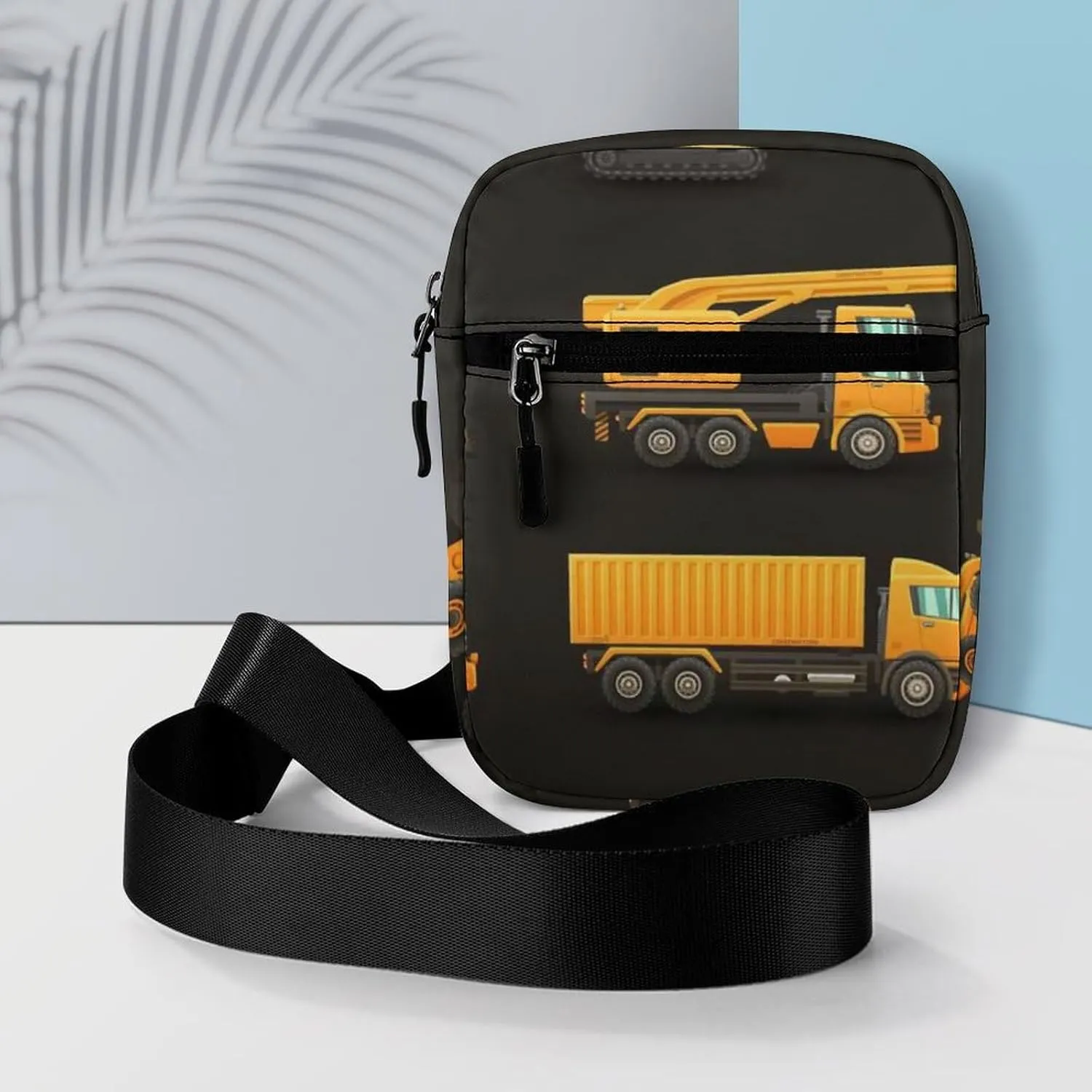 Yellow Construction Machinery Trucks, Crane, Loader, Bulldozer Adjustable Fanny Waist Pack Pouch, Waterproof Crossbody Runners Bag Wallet for Gym Hiking Fitness Women Men 6.1 x 2.2 x 7.9 inch