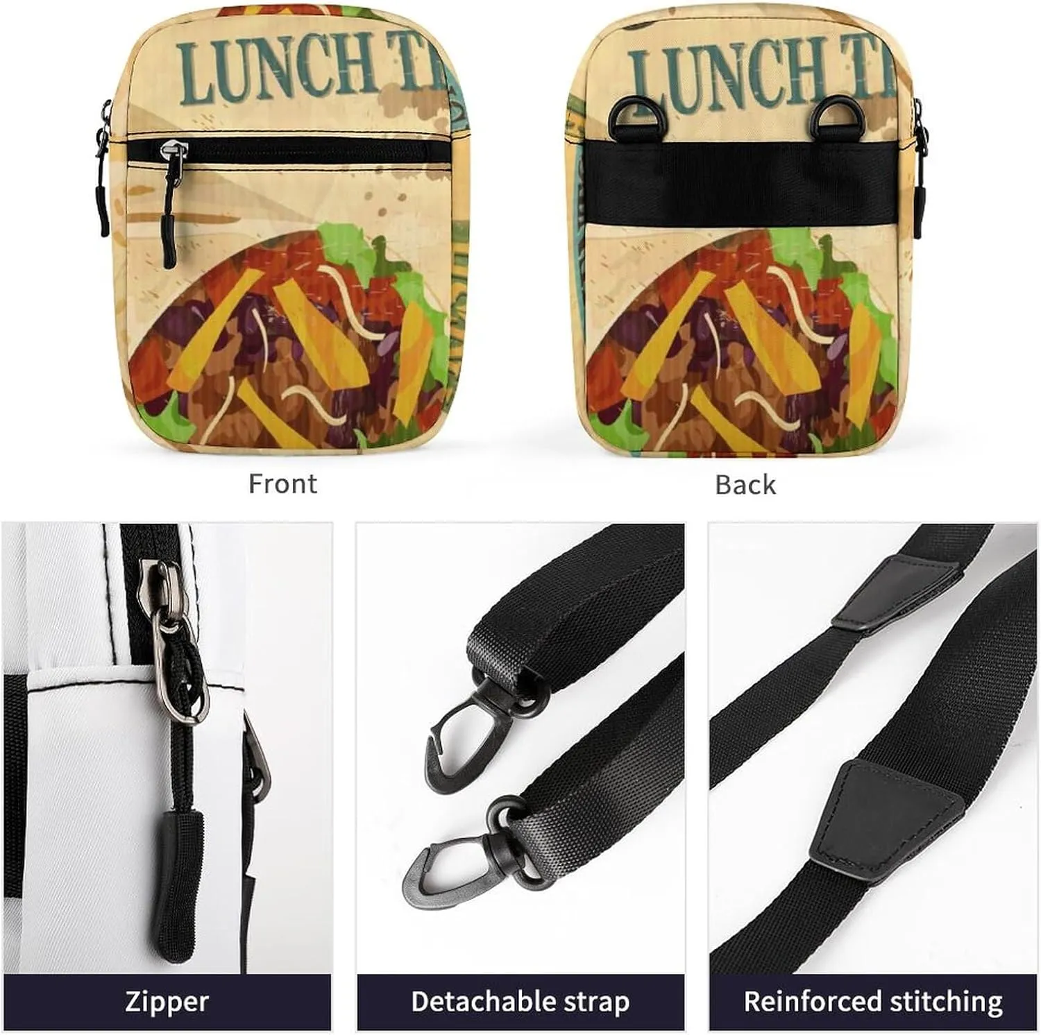 Yellow Mexican Food Tortilla, Hamburger, Burrito, Tequila Adjustable Fanny Waist Pack Pouch, Waterproof Crossbody Runners Bag Wallet for Gym Hiking Fitness Women Men 6.1 x 2.2 x 7.9 inch