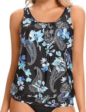 Yonique Womens Blouson Tankini Top No Bottom Loose Fit Swim Top Modest Tank Top