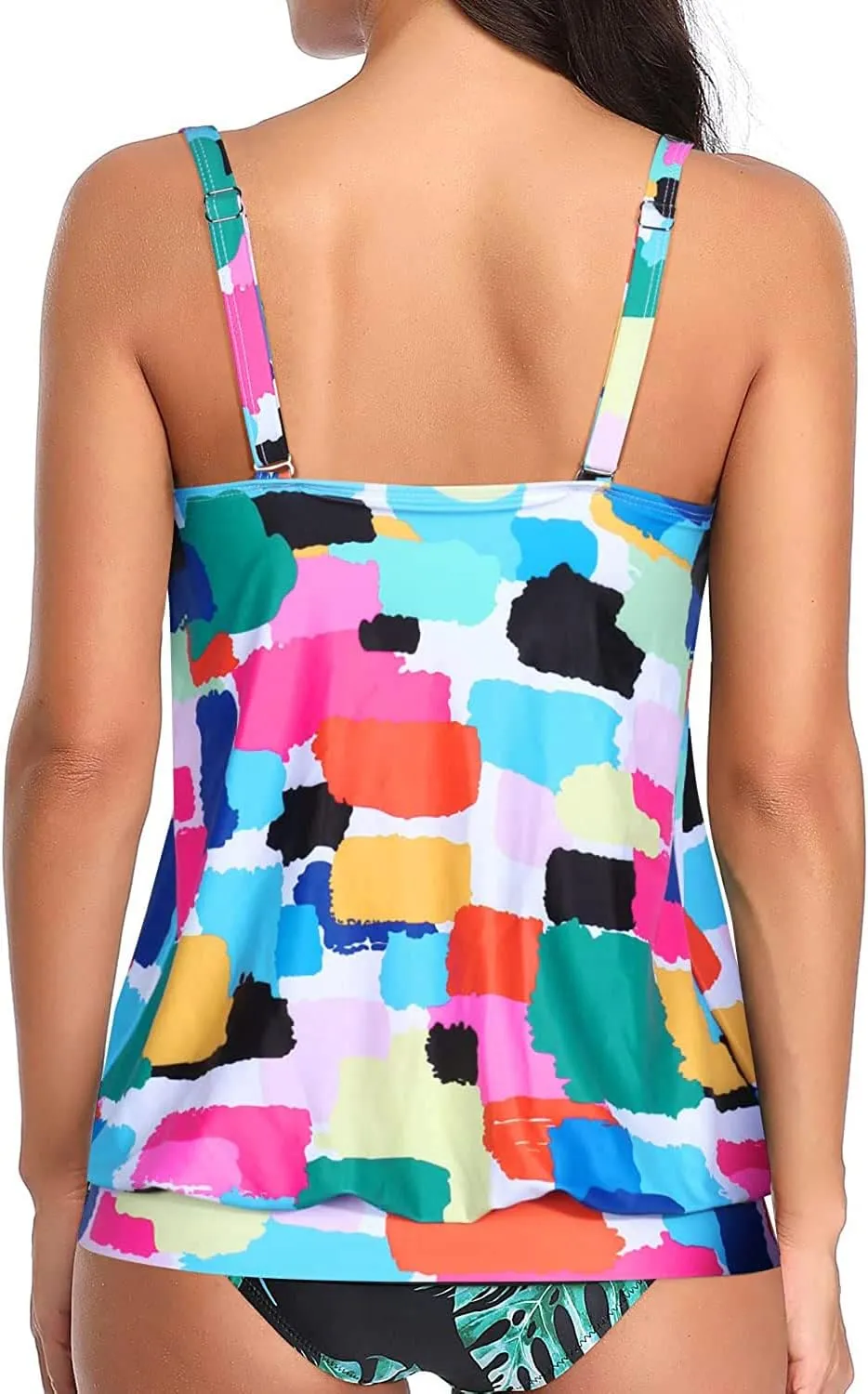 Yonique Womens Blouson Tankini Top No Bottom Loose Fit Swim Top Modest Tank Top