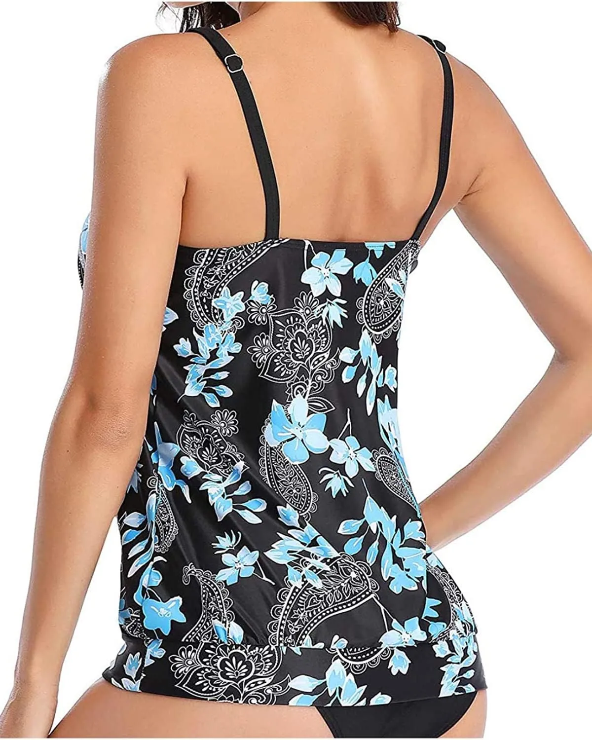 Yonique Womens Blouson Tankini Top No Bottom Loose Fit Swim Top Modest Tank Top