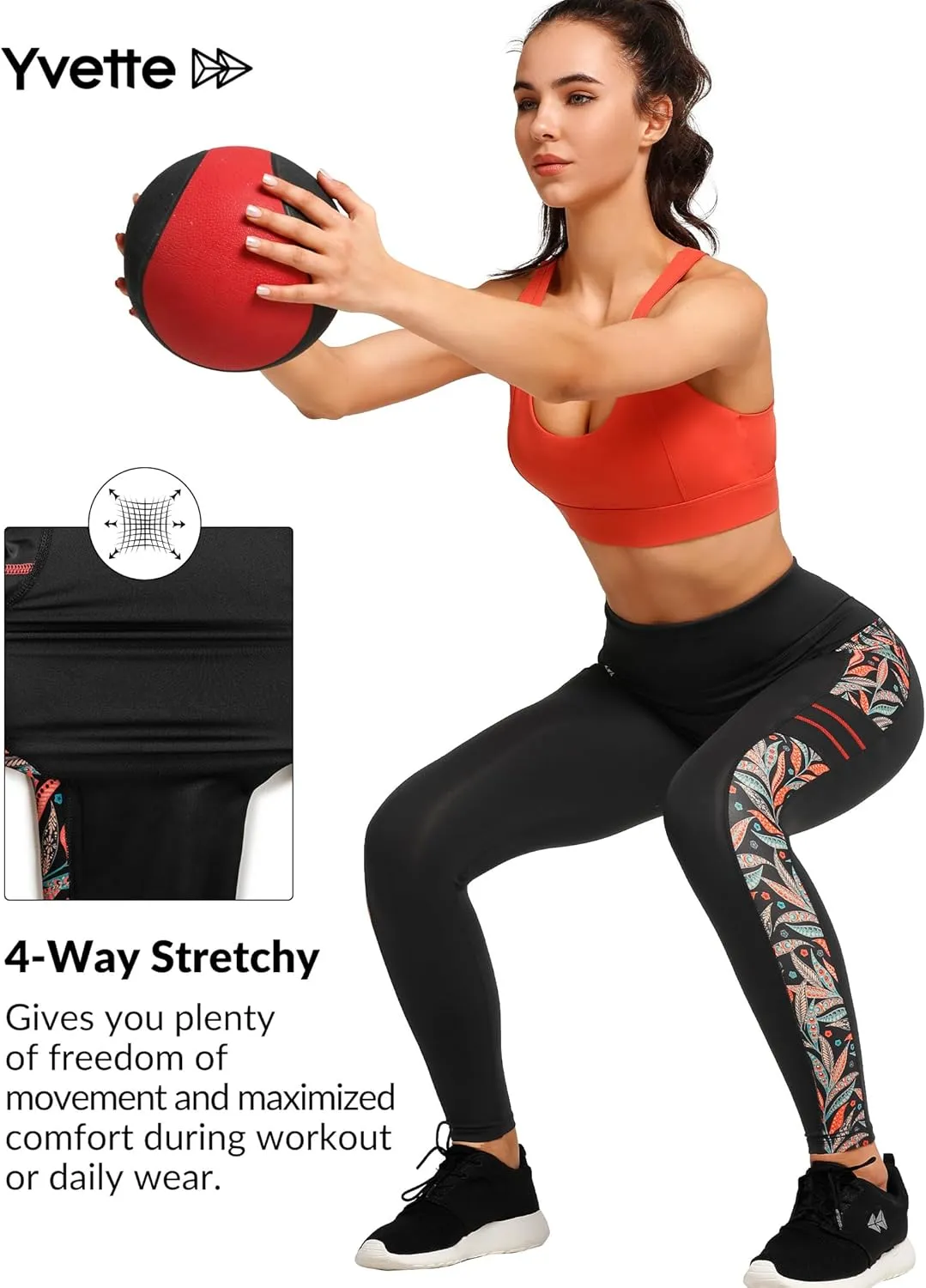 Yvette Printed Workout Leggings for Women High Waisted Yoga Pants with 2 Pockets Non See-Through Tummy Control