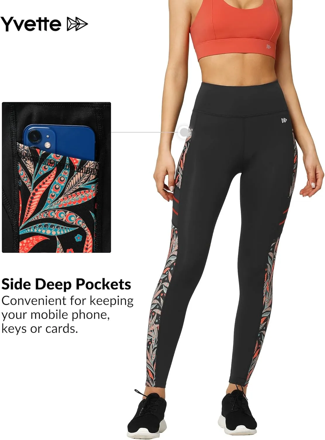 Yvette Printed Workout Leggings for Women High Waisted Yoga Pants with 2 Pockets Non See-Through Tummy Control