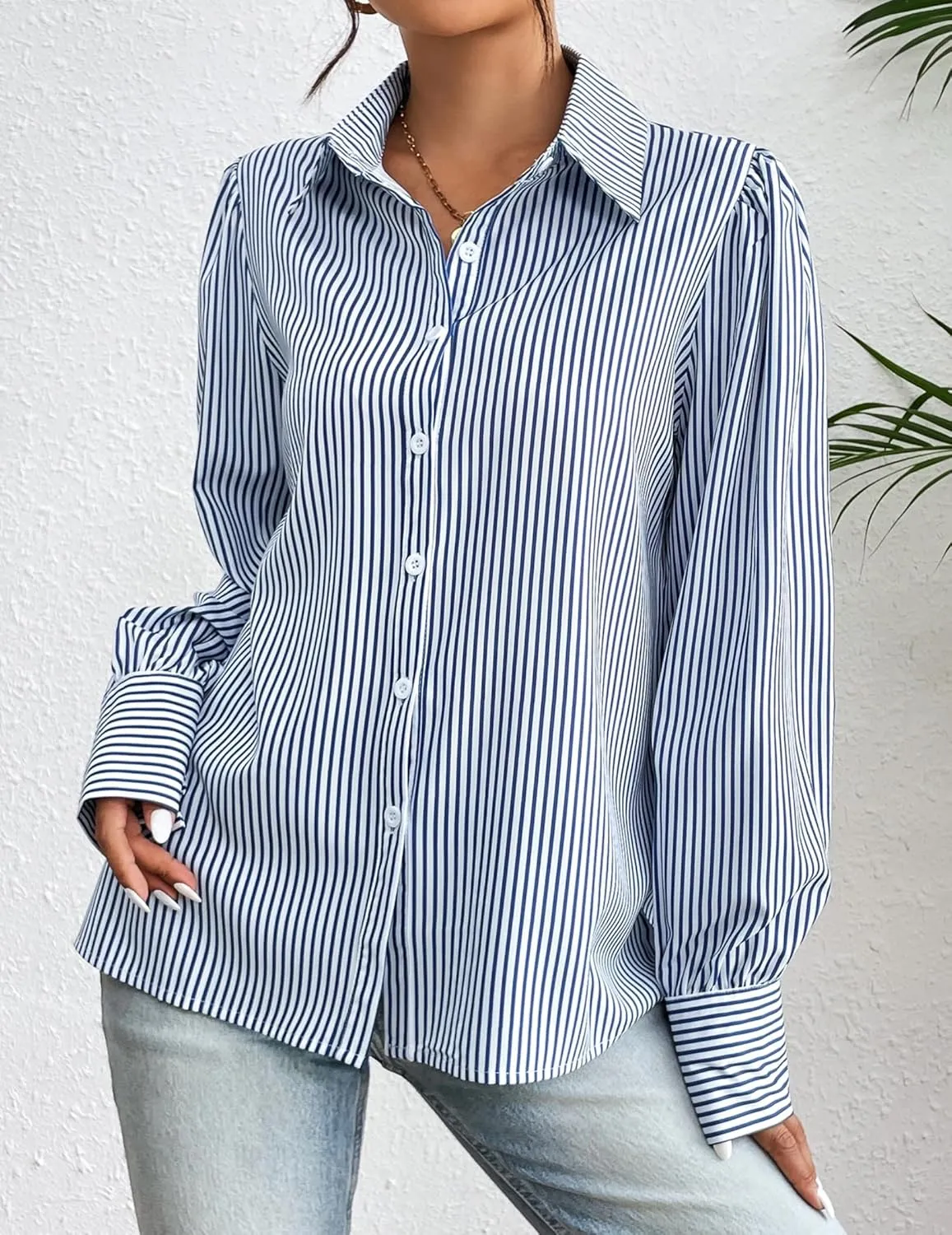 Zeagoo Womens Shirts Button Down Printed Lantern Long Sleeve Blouse Fashion Casual Tops 2025