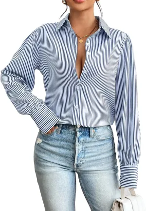 Zeagoo Womens Shirts Button Down Printed Lantern Long Sleeve Blouse Fashion Casual Tops 2025