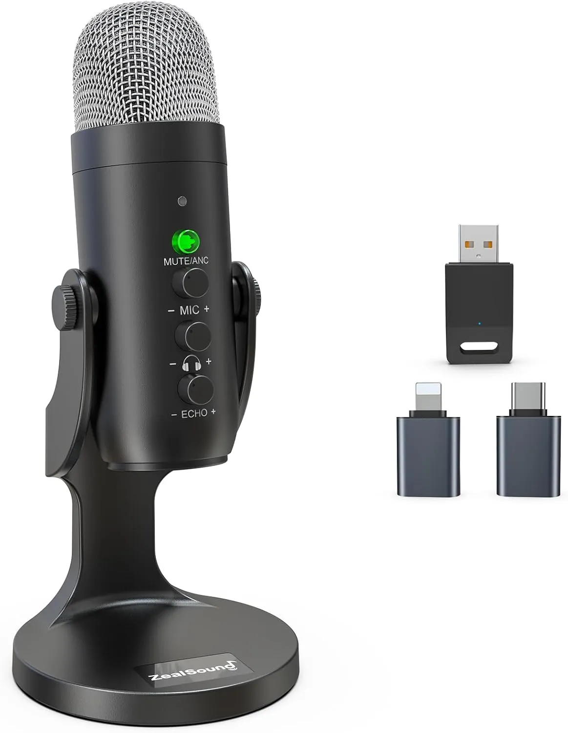 ZealSound Wireless Microphone,USB Mic for iPhone PC iPad Android Phone-Cordless Condenser Desktop Microphones with Mute Echo Monitor Volume Gain 2.4GHz for Podcast,ASMR,Gaming,YouTube Video/K66 Black