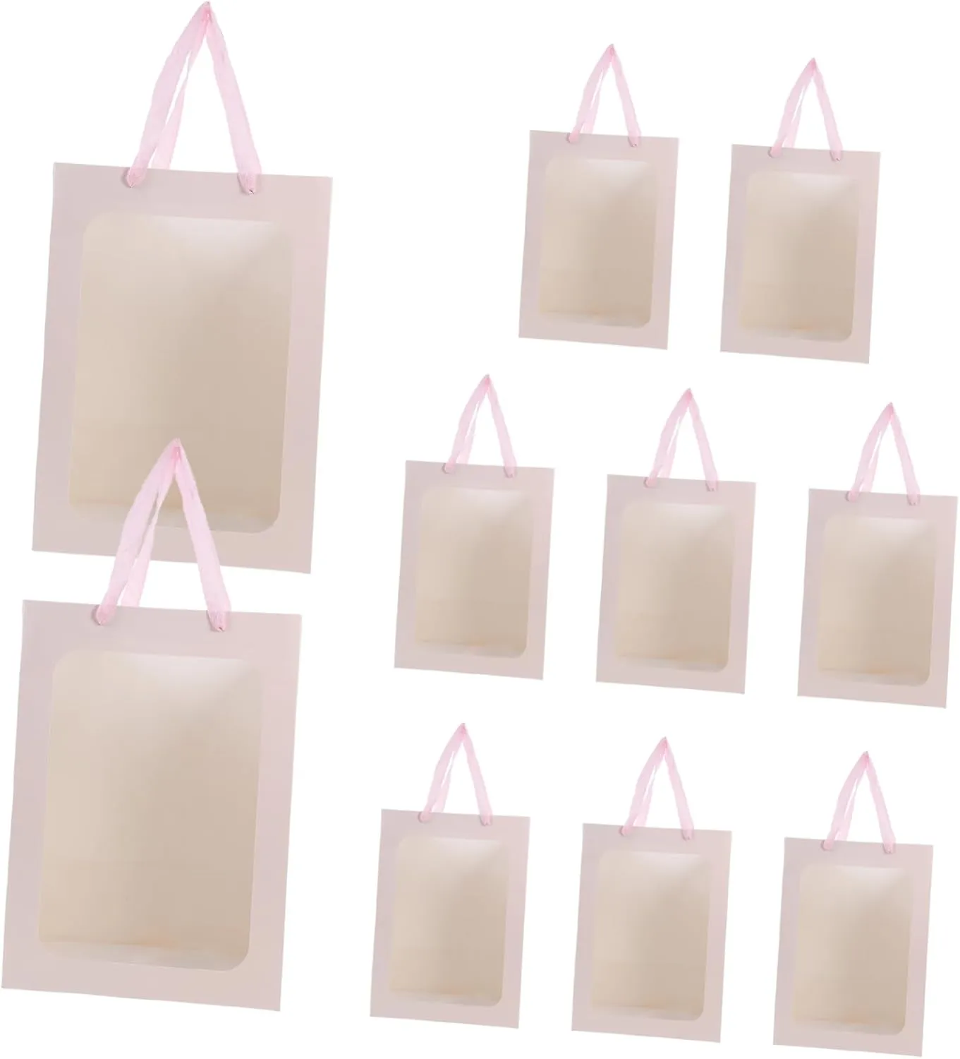Zerodeko Valentine's Day Flower Bouquet Window Bag 10pcs Pink Paper Portable Handle Party Favor Wrapping