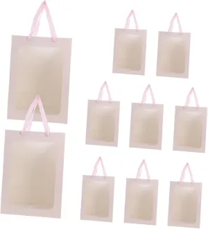 Zerodeko Valentine's Day Flower Bouquet Window Bag 10pcs Pink Paper Portable Handle Party Favor Wrapping
