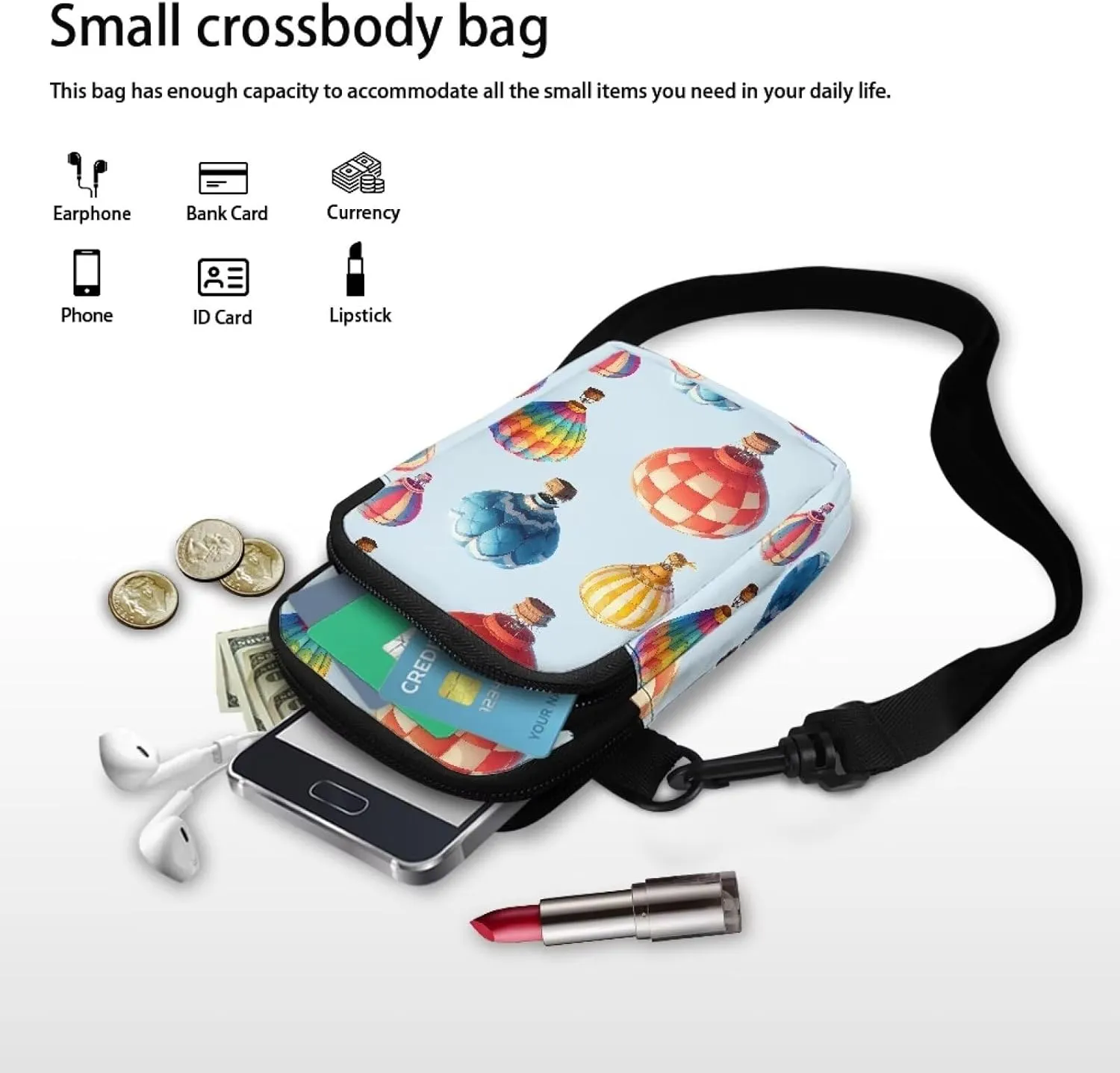 Zip Small Crossbody Bag for Women, Cartoon Cats Puppy Small Crossbody Phone Purse Wallet Bag Shoulder Fanny Pack