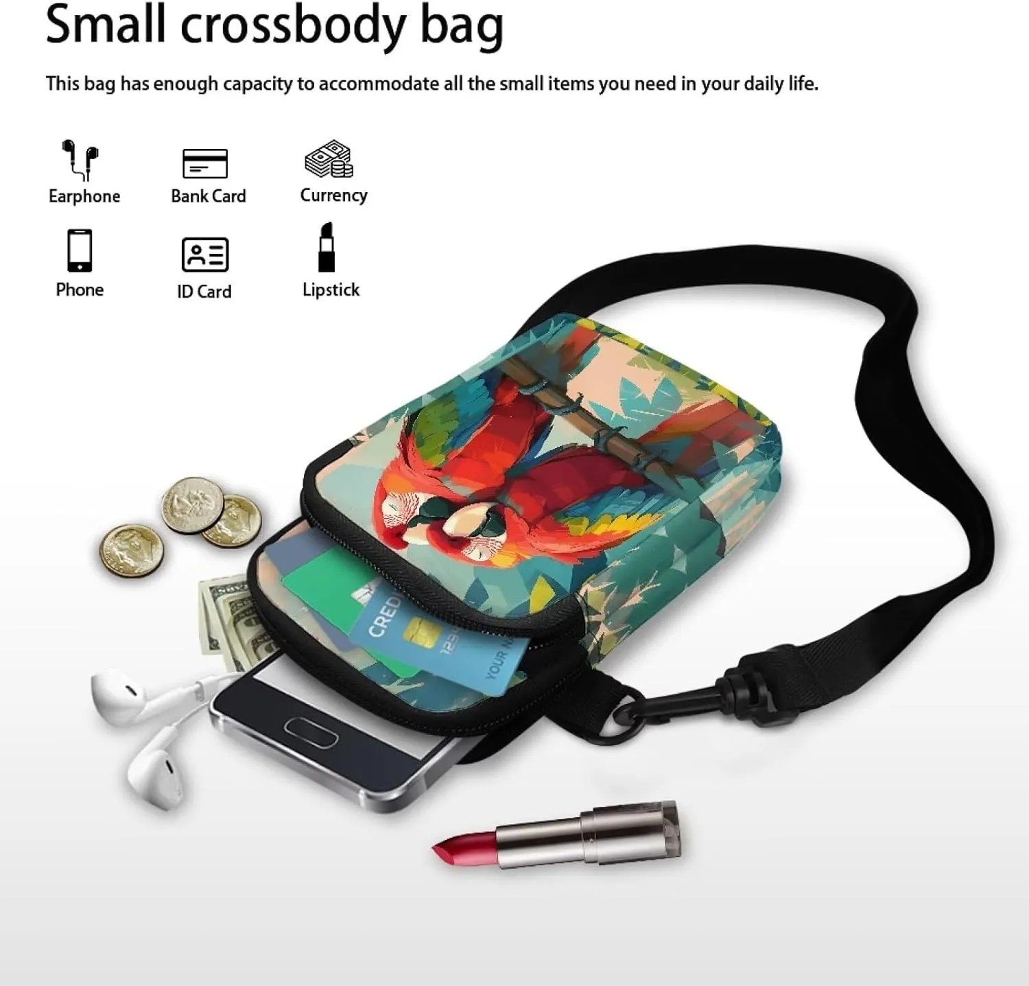 Zip Small Crossbody Bag for Women, Cartoon Cats Puppy Small Crossbody Phone Purse Wallet Bag Shoulder Fanny Pack