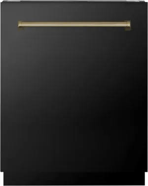 ZLINE Autograph Edition 24" 3rd Rack Top Control Tall Tub Dishwasher in Black Stainless Steel with Champagne Bronze Handle, 51dBa (DWVZ-BS-24-CB)