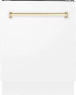 ZLINE Autograph Edition 24" 3rd Rack Top Control Tall Tub Dishwasher in White Matte with Gold Handle, 51dBa (DWVZ-WM-24-G)
