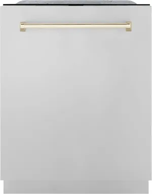 ZLINE Autograph Edition 24" 3rd Rack Top Touch Control Tall Tub Dishwasher in Stainless Steel with Gold Handle, 51dBa (DWMTZ-304-24-G)