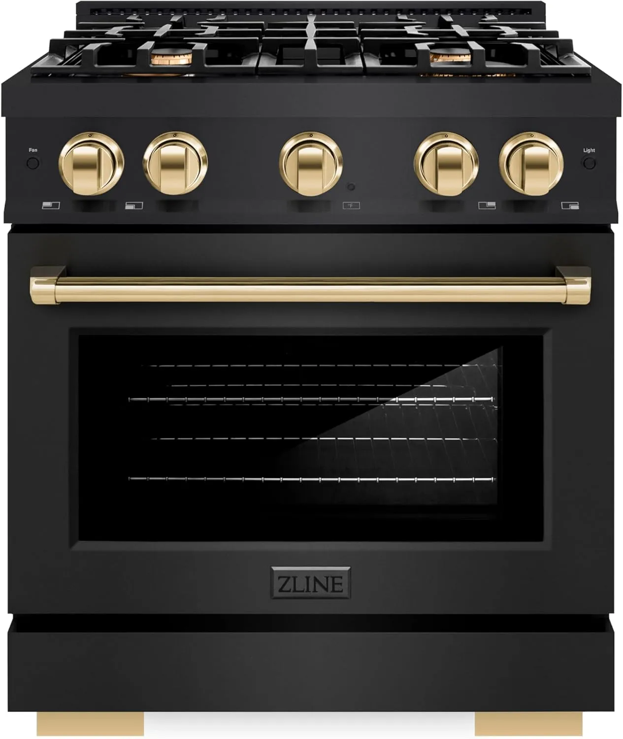 ZLINE Autograph Edition 30 in. 4.2 cu. ft. Select Gas Range with 4 Burner Cooktop and Convection Gas Oven in Black Stainless Steel and Polished Gold Accents (HGRBZ-30-G)