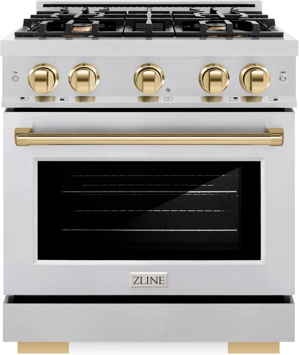 ZLINE Autograph Edition 30 in. 4.2 cu. ft. Select Gas Range with 4 Burner Cooktop and Convection Gas Oven in Stainless Steel and Polished Gold Accents (HGRZ-30-G)