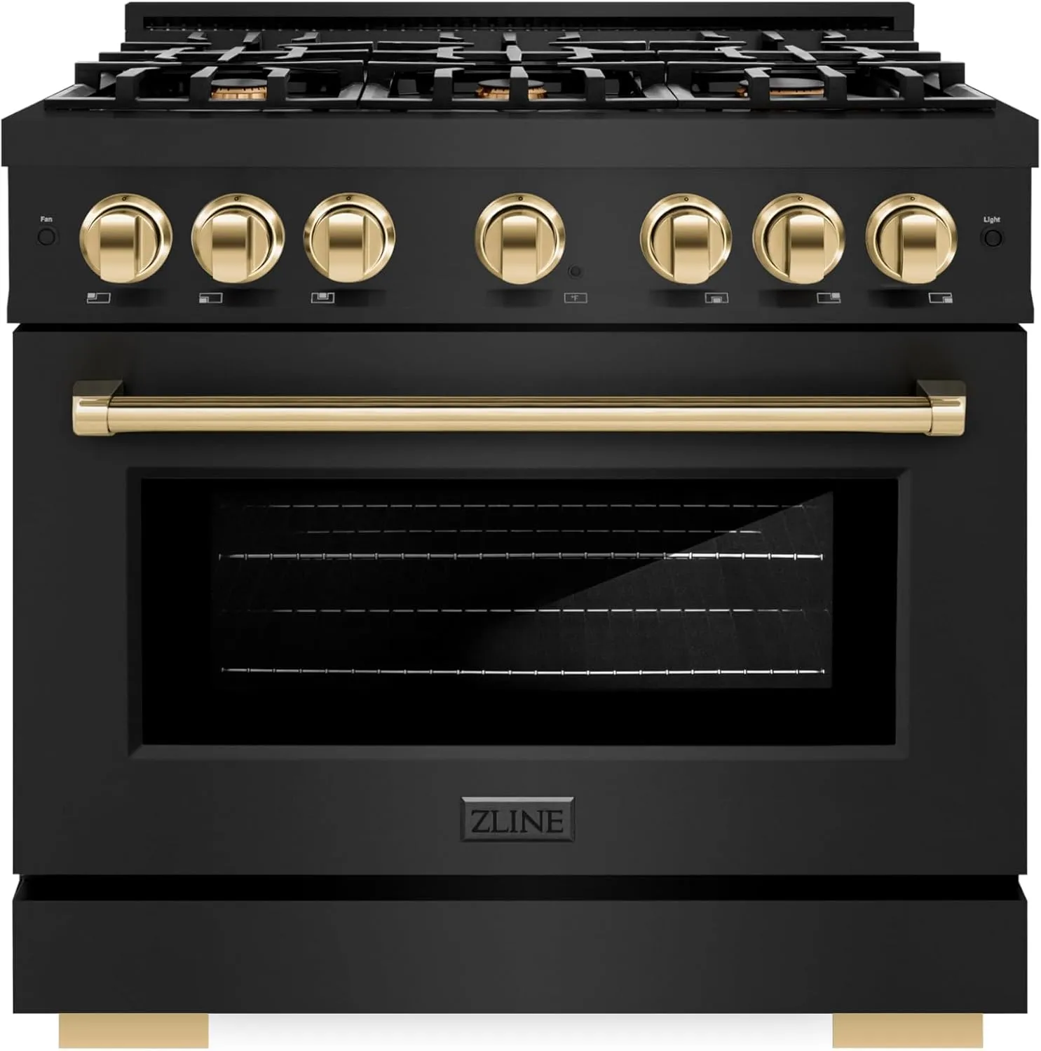 ZLINE Autograph Edition 36 in. 5.2 cu. ft. Select Dual Fuel Range with 6 Burner Gas Cooktop and Electric Convection Oven in Black Stainless Steel with Polished Gold Accents (HDRBZ-36-G)