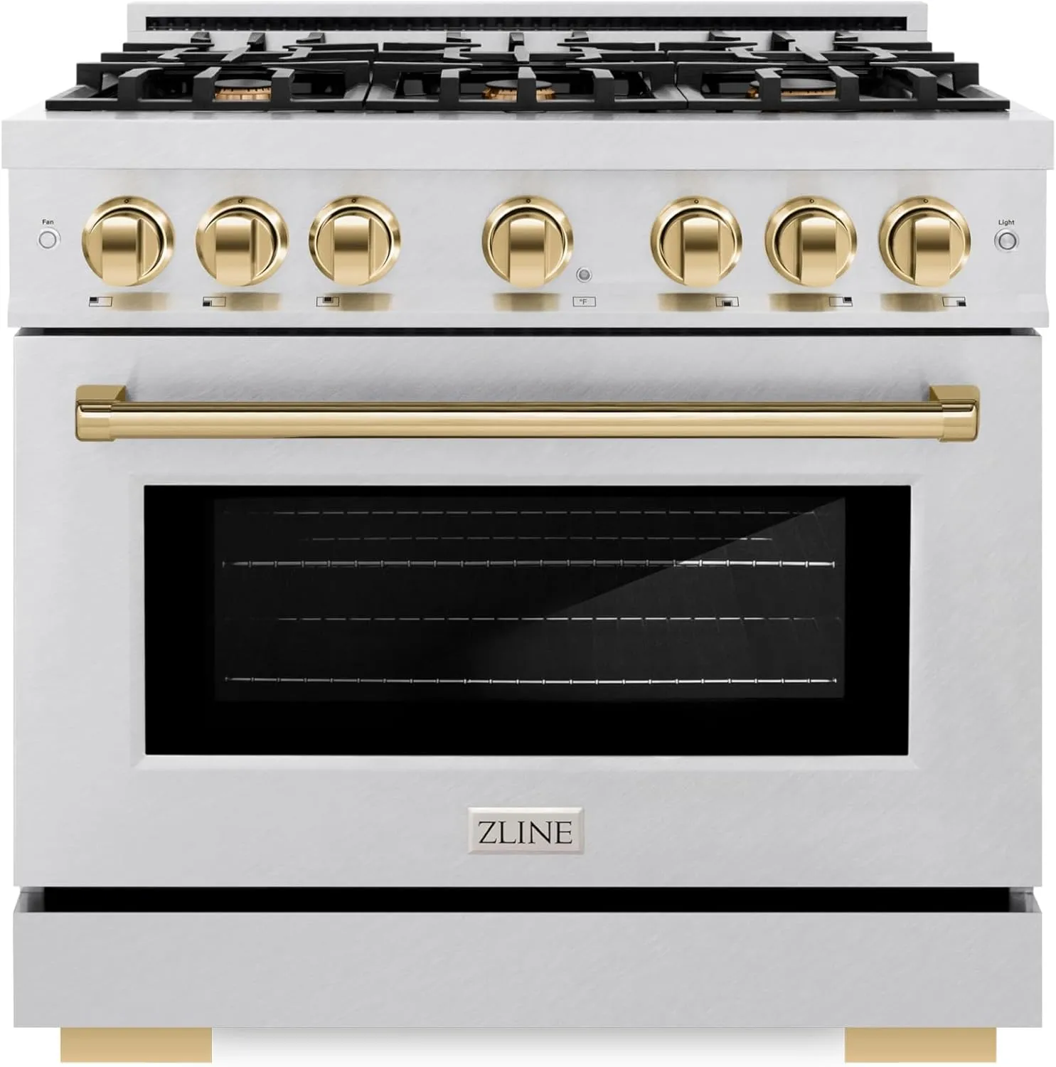 ZLINE Autograph Edition 36 in. 5.2 cu. ft. Select Dual Fuel Range with 6 Burner Gas Cooktop and Electric Convection Oven in Satin Stainless Steel with Polished Gold Accents (HDRSZ-36-G)