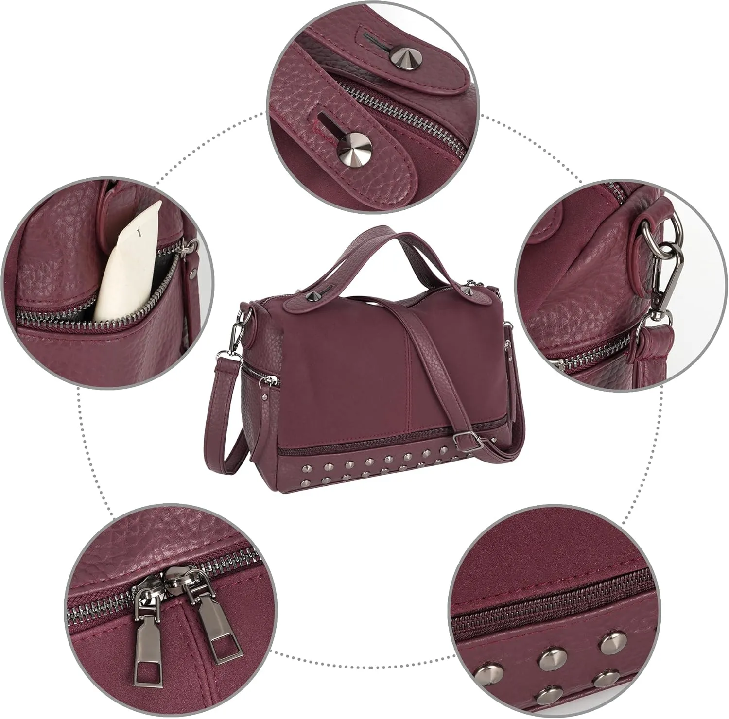 ZLM BAG US Punk Rivet Hobo Handbag for Women Large Crossbody Purse Leather Top Handle Bag