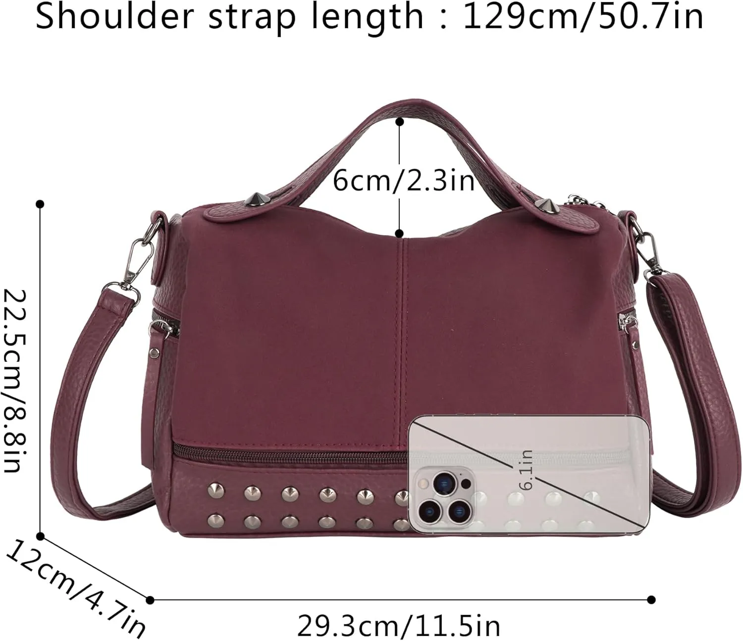 ZLM BAG US Punk Rivet Hobo Handbag for Women Large Crossbody Purse Leather Top Handle Bag